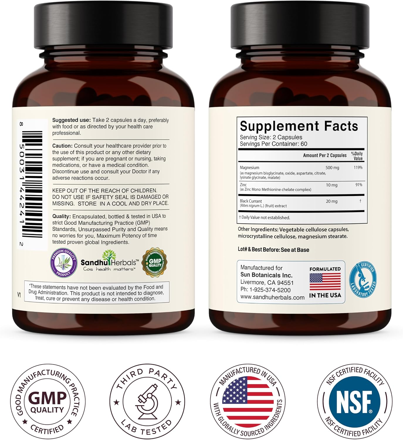 SANDHUHERBALS Zinc 50mg Bundle with Magnesium Complex 6 in 1 Supplement | Supports Immune, Muscle Health & Quality Sleep | for Men & Women