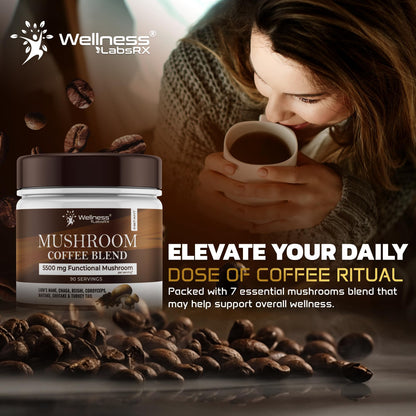 Mushroom Coffee, 90 Servings Organic Mushrooms Instant Coffea, Great Tasting Colombian Keto Coffee, 7 Superfood Mishrooms Lions Mane, Chaga, Reishi, Cordyceps, Maitake, Shiitake, and Turkey Tail