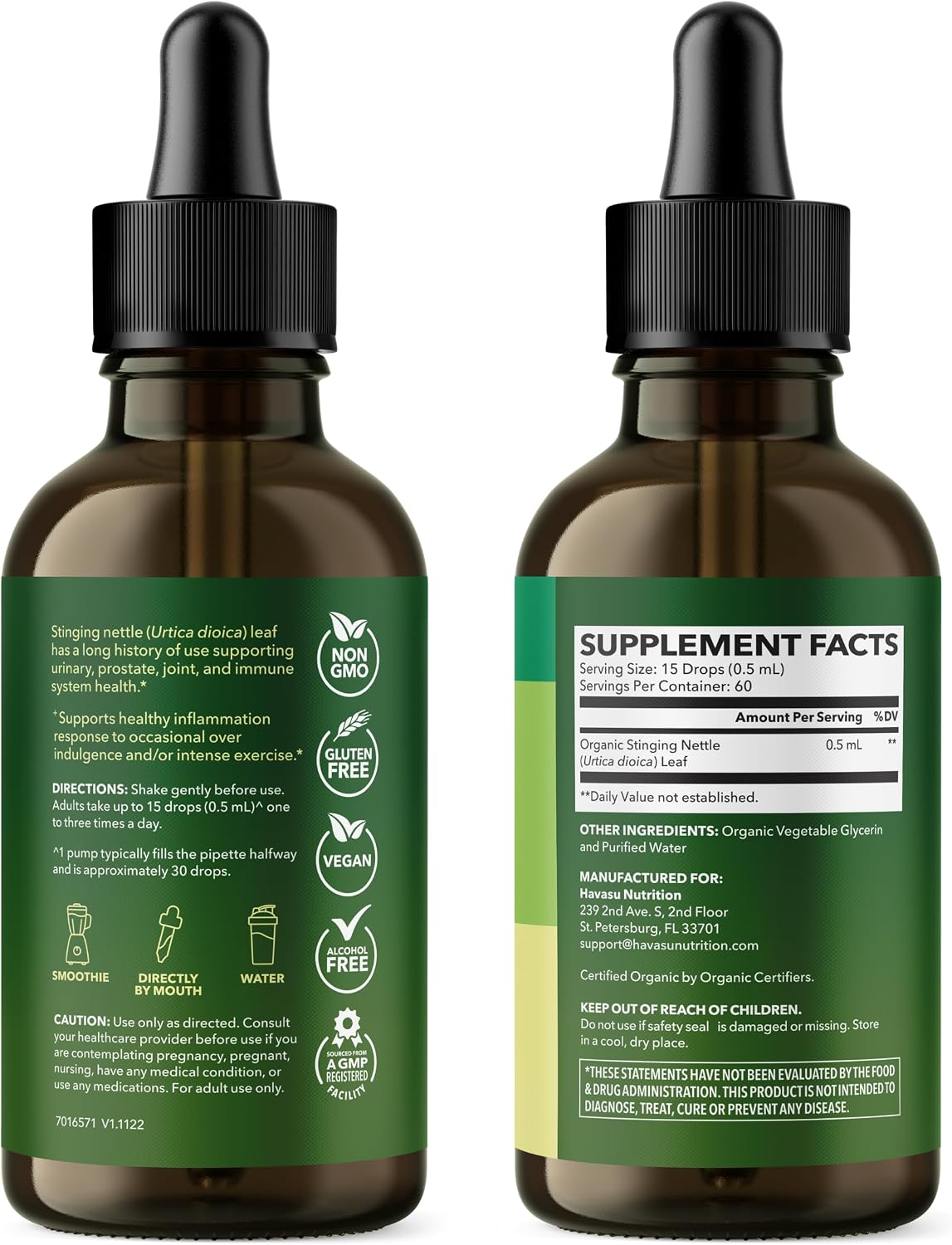 Organic Stinging Nettle Leaf Extract, Urinary Support, Unflavored, 1 Fl Oz | Stinging Nettle Tincture for Men and Women, USDA Certified, Vegan, Gluten Free, Non-GMO Herbal Tincture, 60 Servings