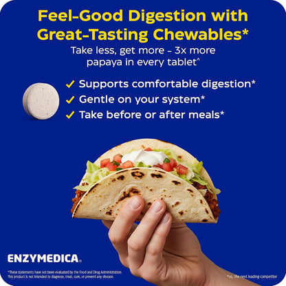 Enzymedica Papaya Complete - Papaya Enzymes Chewable, Digestive Enzyme Supplement for Women and Men, Digestion & Gut Health Support, High Potency Bromelain & Papain, Vegan, Gluten Free - 120 Tablets