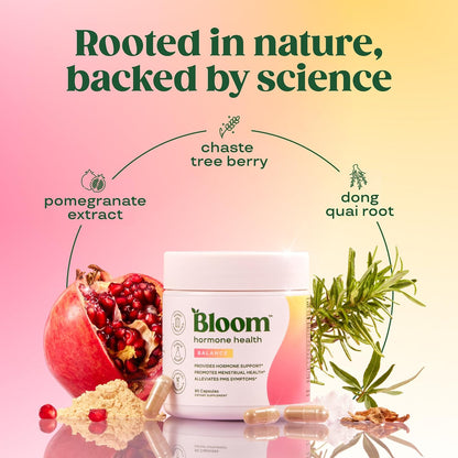 Bloom Nutrition Hormone Support Capsules for Women, Balance, 30 Servings | Cortisol Support, Menstrual Health, PMS Symptoms, Pomegranate Extract, Chaste Tree Berry & Dong Quai Root