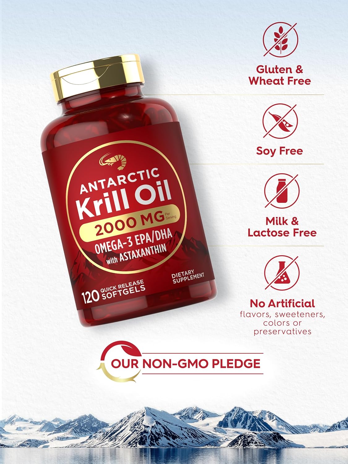 Carlyle Antarctic Krill Oil 2000mg | 120 Softgels | Maximum Strength | Omega-3 EPA, DHA, with Astaxanthin | Supplement Sourced from Red Krill | Laboratory Tested | Non-GMO and Gluten Free