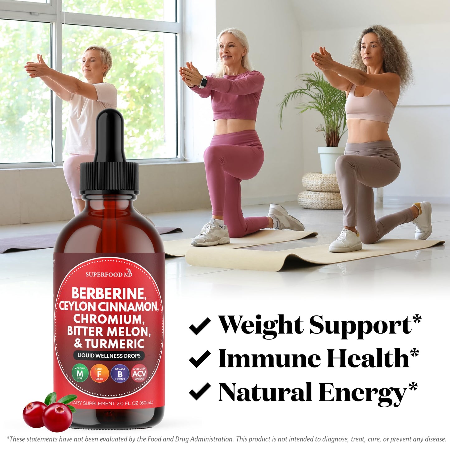 Berberine with Ceylon Cinnamon Supplement Liquid Drops + Bitter Melon Extract, Glucomannan, Gymnema, Chromium, Turmeric, Organic Panax Ginseng, Moringa 4oz