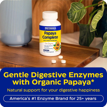 Enzymedica Papaya Complete - Papaya Enzymes Chewable, Digestive Enzyme Supplement for Women and Men, Digestion & Gut Health Support, High Potency Bromelain & Papain, Vegan, Gluten Free - 120 Tablets