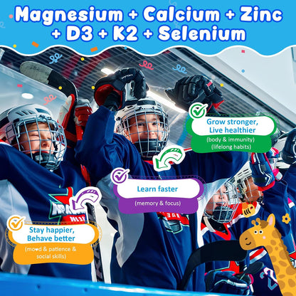 Kids 4+ Magnesium + Saffron Sleep Gummies, Relax Happy Filled Gummy, Bedtime Calcium Zinc, Mineral + Multivitamin Gummies, Melatonin Free | Vitamin D3 K2 | Bone, Only Need 1 Gummy - Sweet Dream Magic