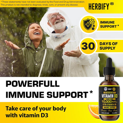 HERBIFY Bundle - Lions Mane & Vitamin D3 2 Fl Oz Drops - Supplement for Memory, Focus & Clarity & Immune Support, Bone Strength and Teeth Support Supplement