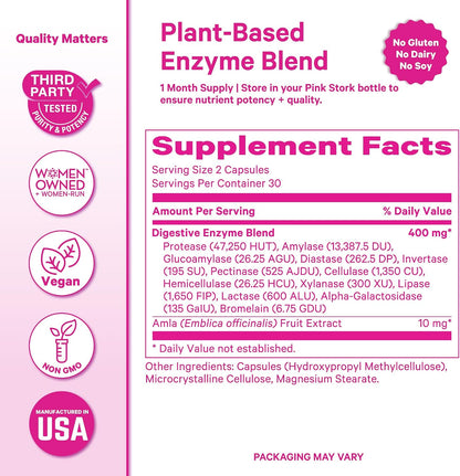 Pink Stork Digestive Enzymes for Women, 60 Capsules | 13 Plant-Based Enzymes + Amla, Supports Digestion & Gut Health, Bloating & Nutrient Absorption, GLP-1 Wellness, Vegan