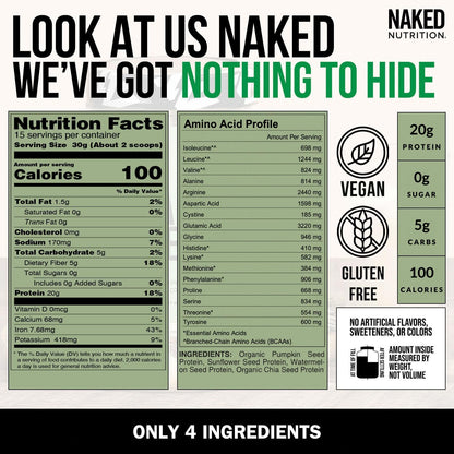 Naked Seed - 4 Seed Protein Powder, Only 4 Ingredients - Chia, Watermelon, Sunflower and Pumpkin Seed - Gluten-Free, Soy Free, Vegan, No Gmos, No Artificial Sweeteners - 15 Servings