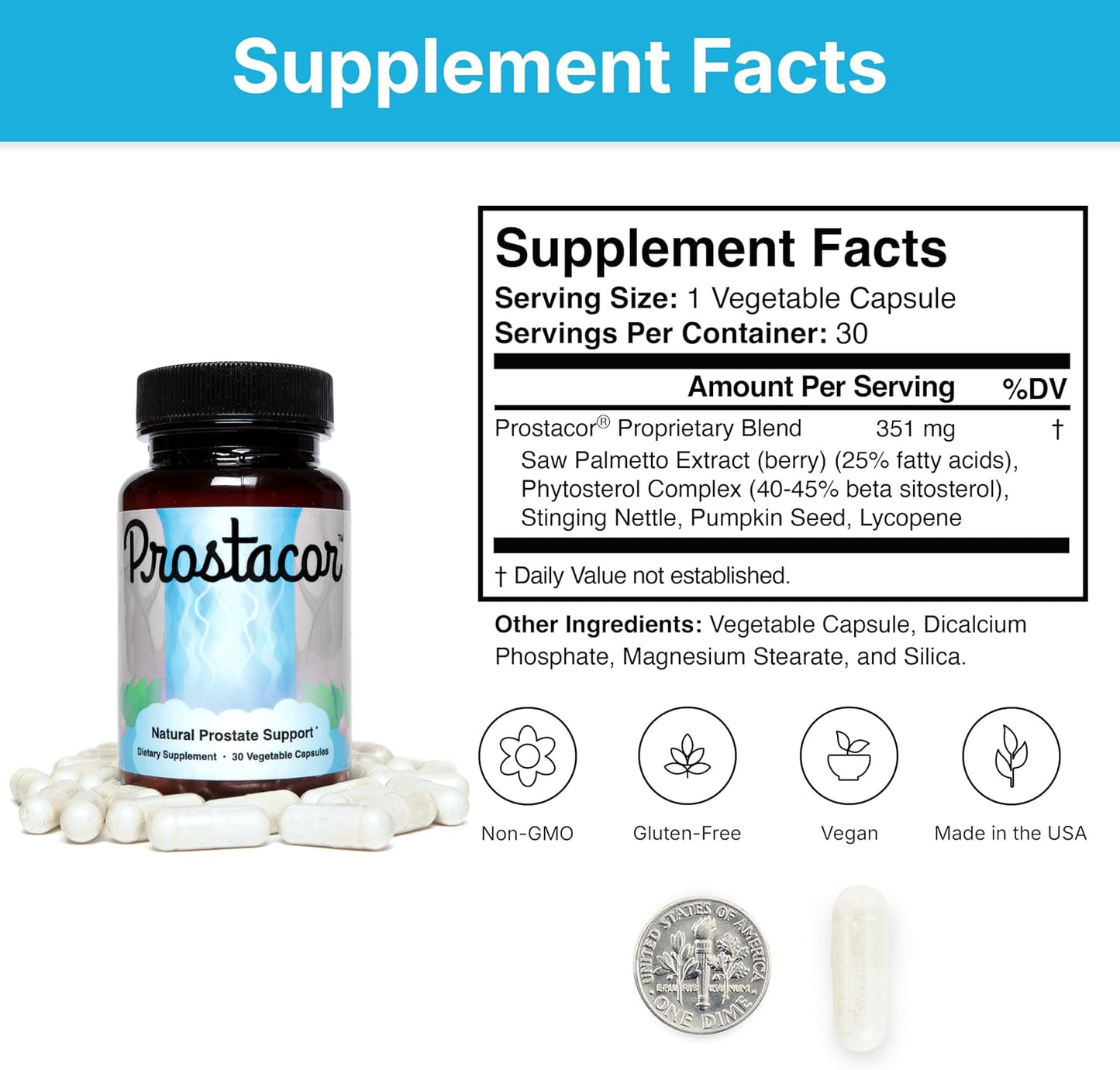 Prostacor Natural Prostate Support Supplement for Men, Vegan, Gluten-Free | Supports Healthy Urine Flow, Fewer Urges, Bladder Control, and Uninterrupted, Restful Sleep Through the Night, 30-Day Supply