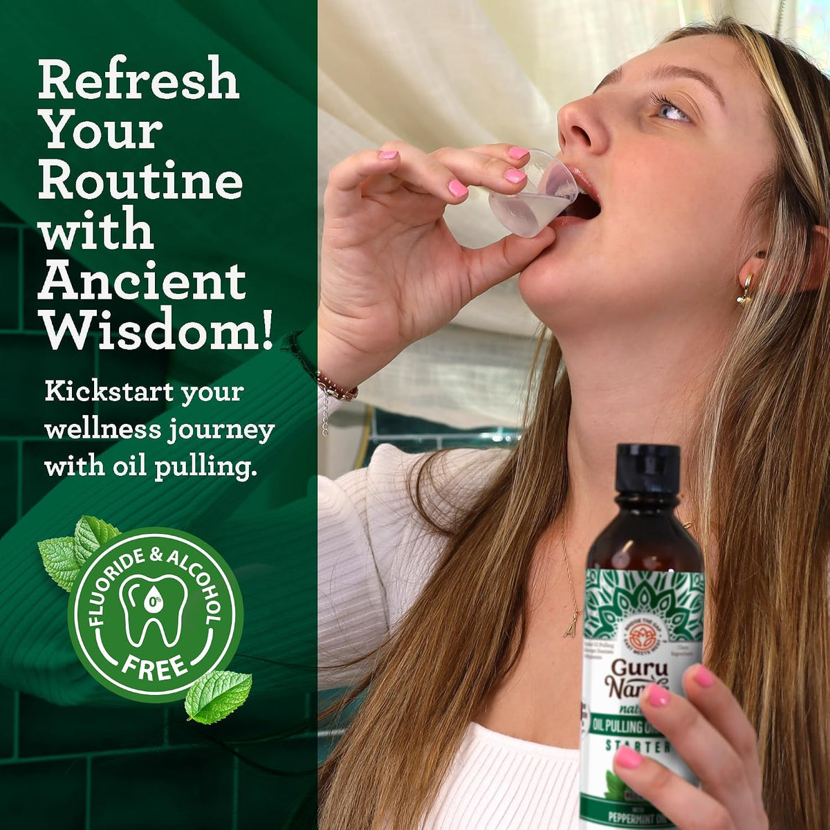 GuruNanda Starter Coconut Oil Pulling Mouthwash with Peppermint Oil, 8oz