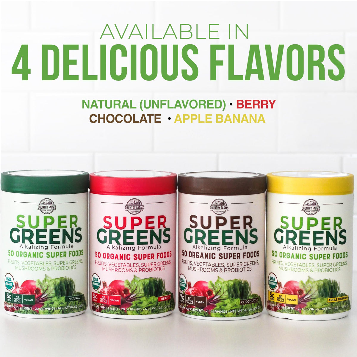 COUNTRY FARMS Super Greens Apple Banana Powder Smoothie, Organic Super Foods