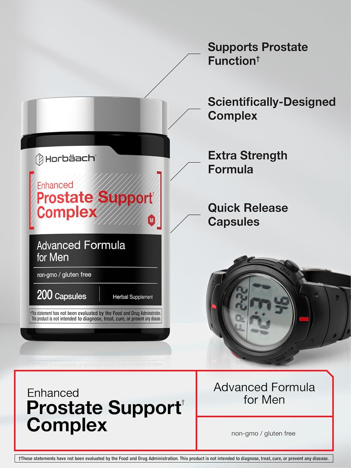Horbaach Prostate Supplement for Men | 200 Capsules | Advanced Complex with Saw Palmetto, Pygeum, Stinging Nettle | Non-GMO and Gluten Free