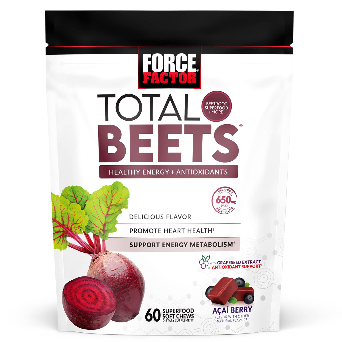 Force Factor Total Beets Blood Pressure Support Supplements with Beet Powder & Total