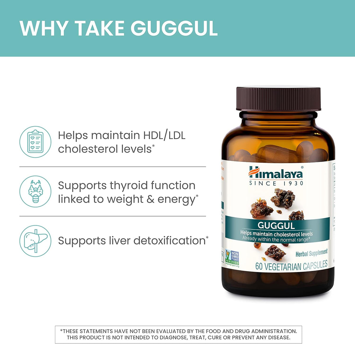 Himalaya Guggul Extract Supplement, HDL & LDL Support,720 mg, 60 Capsules