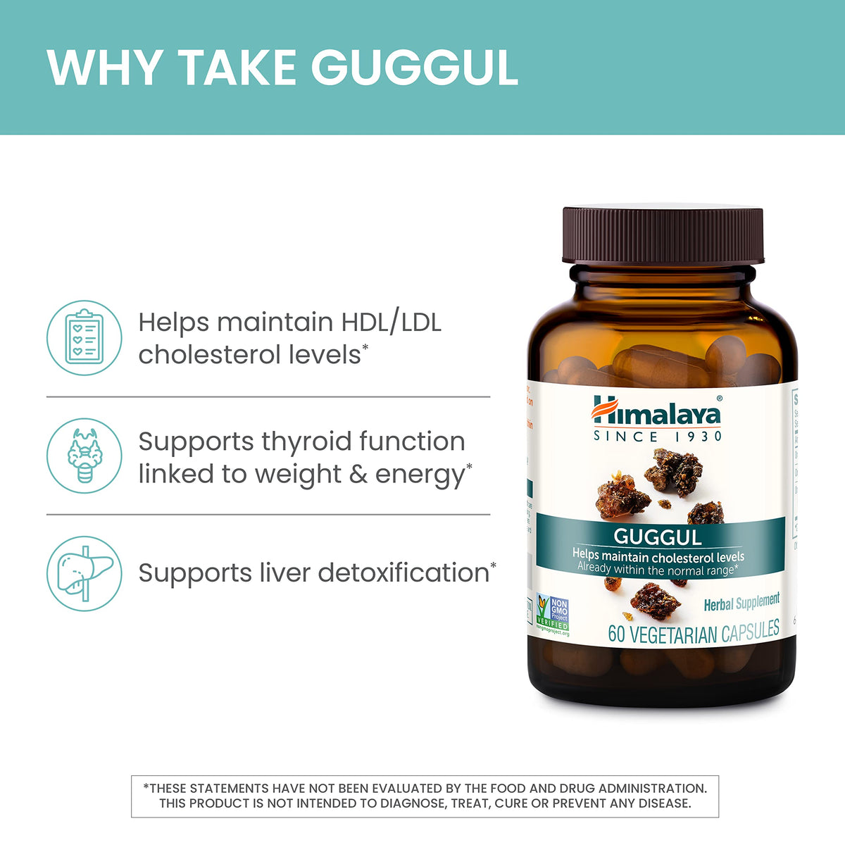 Himalaya Guggul Extract Supplement, HDL & LDL Support,720 mg, 60 Capsules