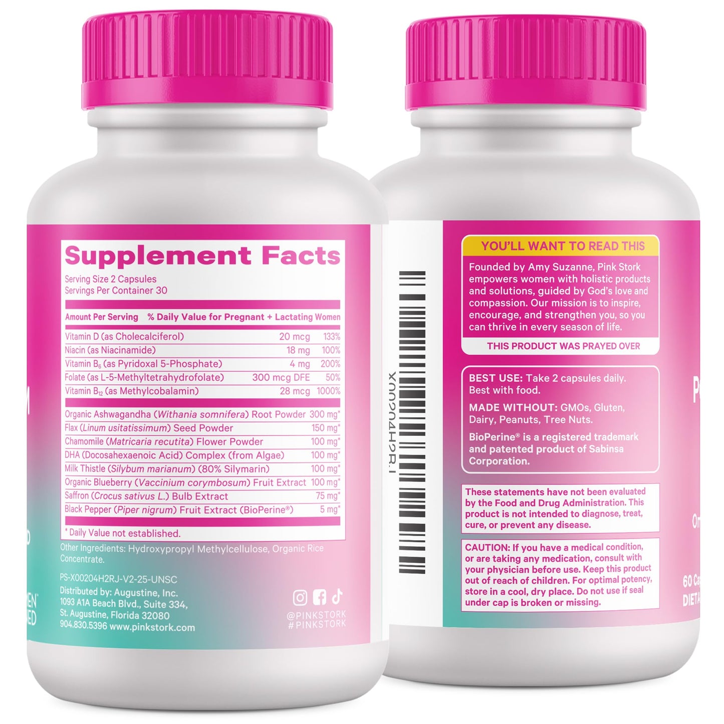 Pink Stork Postpartum Mood Support, 30-Day Supply | Postnatal Supplement for Women, Breastfeeding Friendly, Ashwagandha, Saffron, DHA, Methylated B12, Stress & Cognitive Support