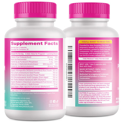 Pink Stork Postpartum Mood Support, 30-Day Supply | Postnatal Supplement for Women, Breastfeeding Friendly, Ashwagandha, Saffron, DHA, Methylated B12, Stress & Cognitive Support