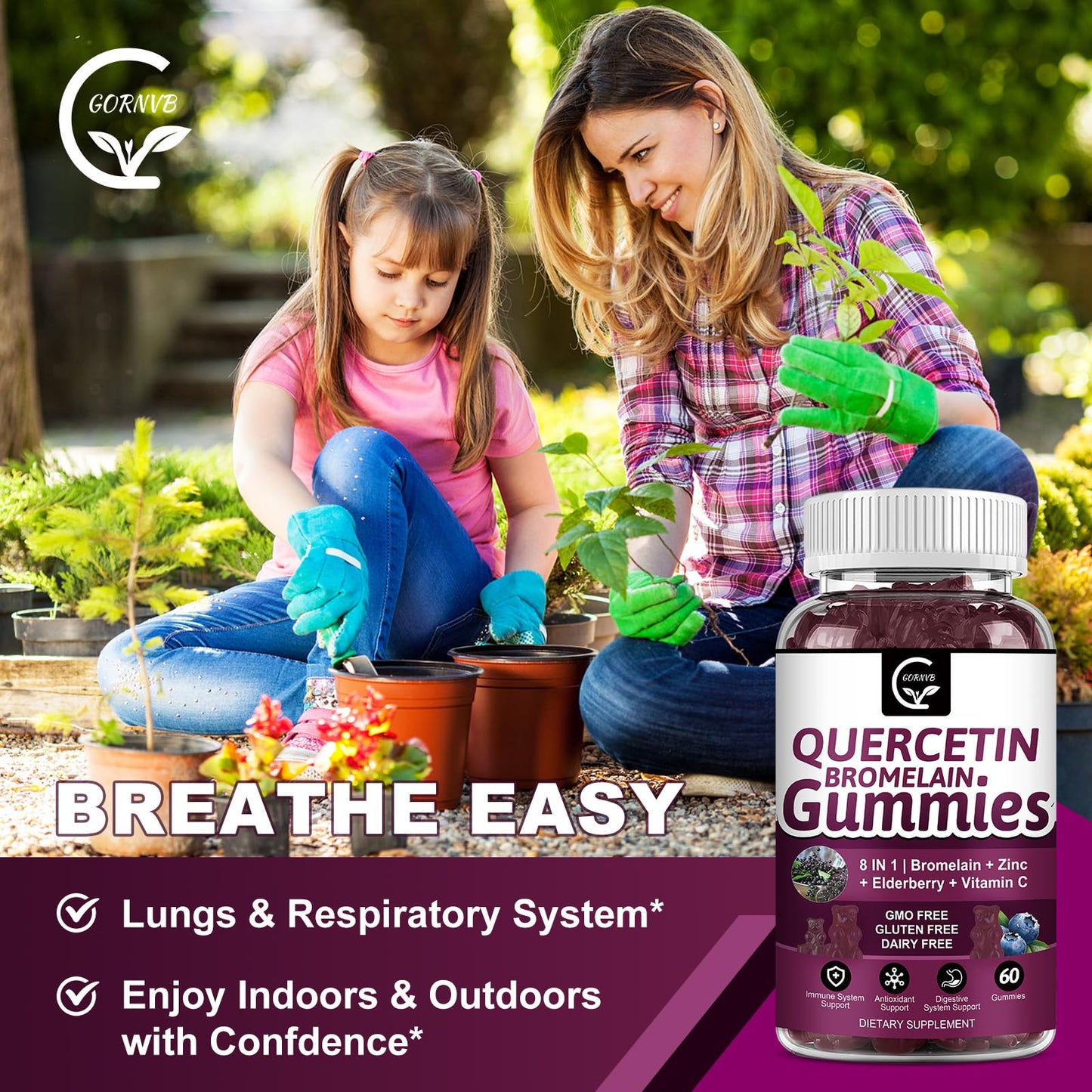 (2 Pack) Quercetin Gummies - Quercetin with Bromelain 2378mg - Blend with Elderberry, Echinacea Purpurea Extract, Zinc, Vitamin C,D3,K2, Complex Supports Immune, Cardiovascular & Respiratory Function