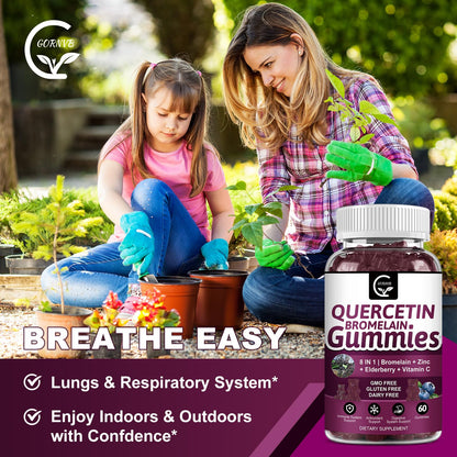 (2 Pack) Quercetin Gummies - Quercetin with Bromelain 2378mg - Blend with Elderberry, Echinacea Purpurea Extract, Zinc, Vitamin C,D3,K2, Complex Supports Immune, Cardiovascular & Respiratory Function