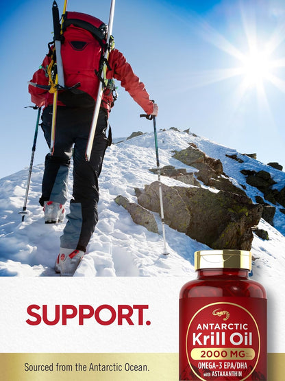 Carlyle Antarctic Krill Oil 2000mg | 120 Softgels | Maximum Strength | Omega-3 EPA, DHA, with Astaxanthin | Supplement Sourced from Red Krill | Laboratory Tested | Non-GMO and Gluten Free