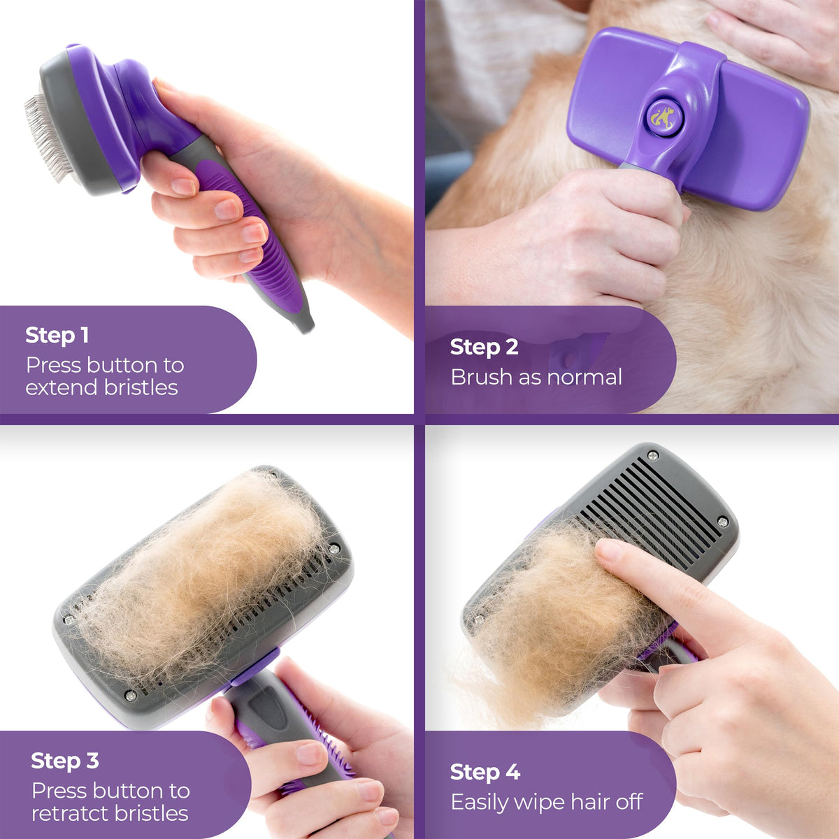 Hertko Dog & Cat Brush, Dog Brush for Shedding, Cat & Dog Grooming, Self Cleaning