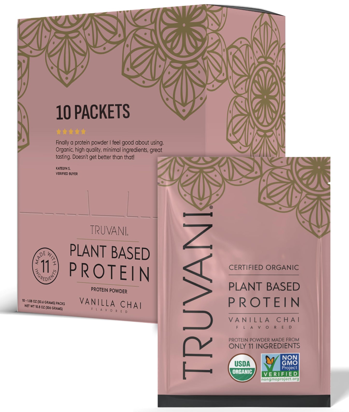 Truvani Organic Plant Based Protein Powder | Strawberry | 10 Servings | Vegan | 20g Pea Protein | Single Serving Travel Packets | Keto | Gluten & Dairy Free | Low Carb