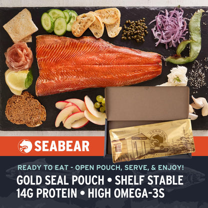 SeaBear Smoked Salmon Trio 18oz (3 x 6oz) Fillets Gift Box – Wild Alaska Sockeye, Wild Pink & Coho Fillets, Shelf Stable, Ready to Eat, 18 Ounce (3 x 6 Ounce) Filets