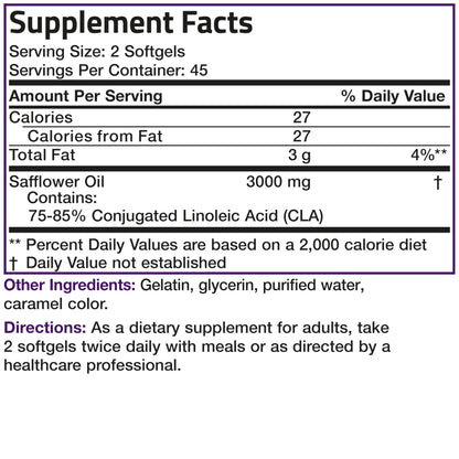 Bronson CLA 3000 Extra High Potency Supports Healthy Weight Management Lean Muscle Mass Non-Stimulating Conjugated Linoleic Acid 120 Softgels | 2250 mg Active CLA per Serving, Non-Stimulating, 100% Safflower Oil, Lean Body Mass Support, Non-GMO