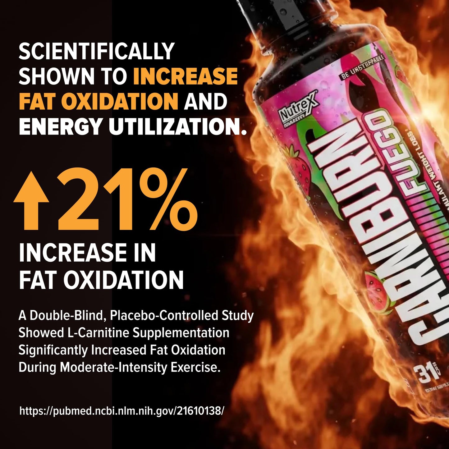 Nutrex Research Carniburn Liquid L Carnitine 3000mg – Thermogenic Liquid Fat Burner for Men & Women with MitoBurn, InnoSlim, GBBGO - Stimulant Free Metabolism Booster - Strawberry Watermelon 31 SV
