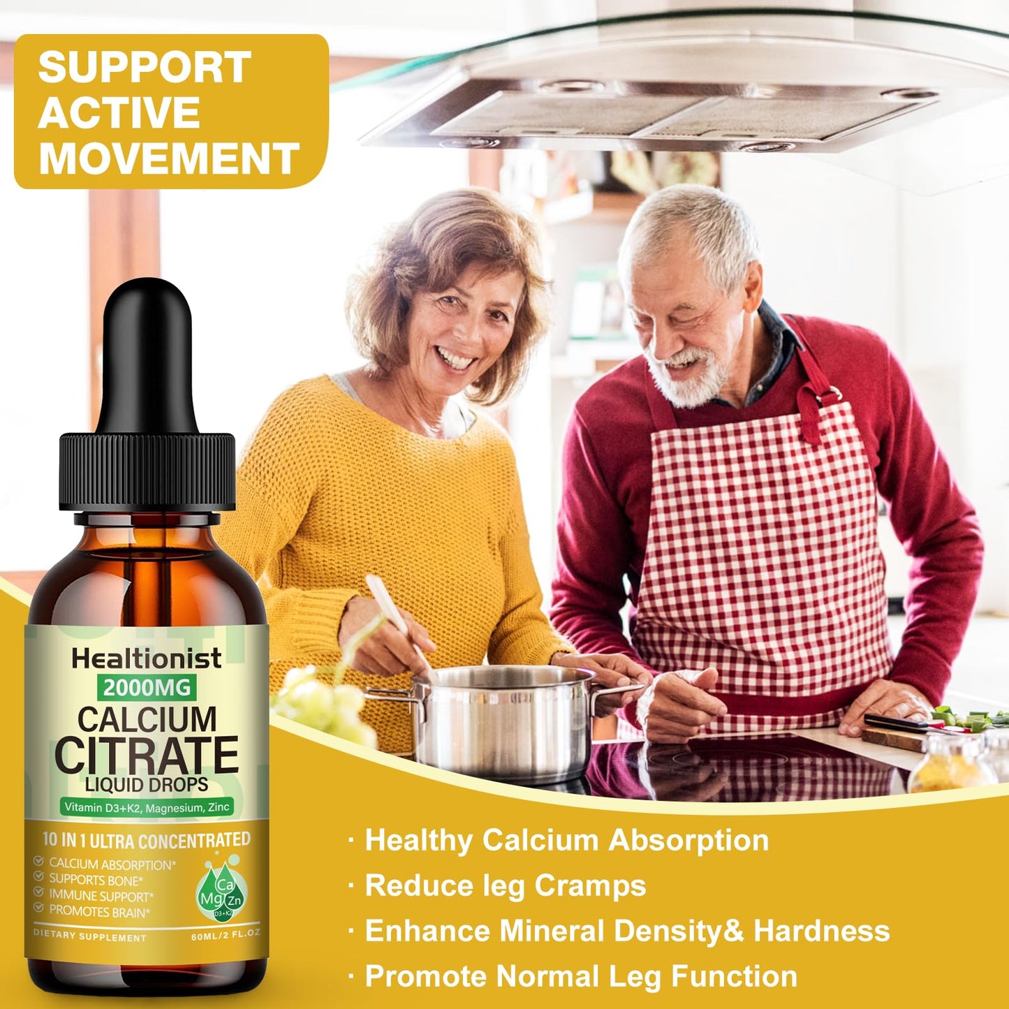 2 Packs 2000mg Calcium Citrate with Vitamin D3 K2 Supplements Liquid Drops for Women & Men, Magnesium, Zinc, High Absorption, Bone, Teeth, Muscle & Immune Support, 4 Fl oz