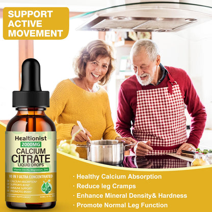 2 Packs 2000mg Calcium Citrate with Vitamin D3 K2 Supplements Liquid Drops for Women & Men, Magnesium, Zinc, High Absorption, Bone, Teeth, Muscle & Immune Support, 4 Fl oz