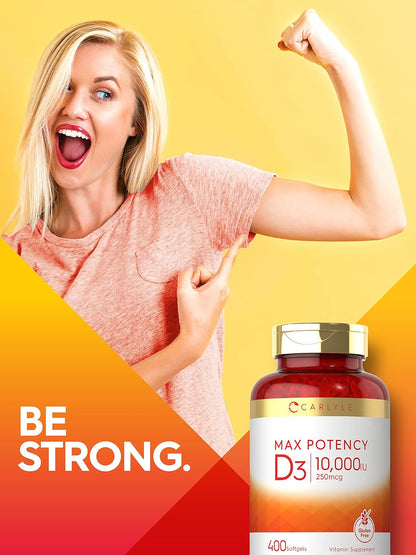 Carlyle Vitamin D3 10000 IU (250 mcg) | 400 Softgels | Value Size | Max Potency | Non-GMO, Gluten Free Supplement