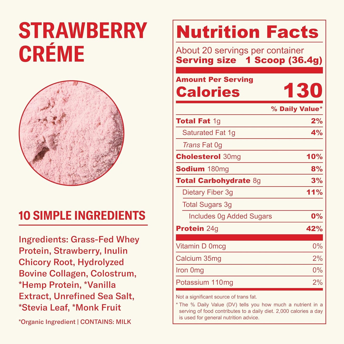 Grass Fed Whey Protein Powder, Creamy Chocolate + Strawberry Crème, 24g Protein with Collagen Peptides, Bovine Colostrum, Hemp Hearts & Prebiotic Fiber, No Added Sugar, 40 Serving Total