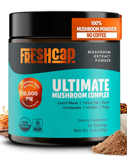 Premium Organic Mushroom Coffee – 12:1 Fruiting Body Extract – 29% Beta-Glucans – Smooth Tasting, 3rd-Party Tested for Clean Energy, No Jitters, Focus, Immune Support (15 Servings)