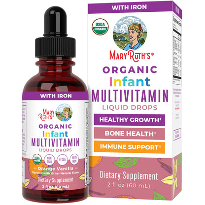 MARYRUTH'S Organics Multivitamin & Multimineral with Iron for Toddlers | USDA Organic | Sugar Free | Multivitamin Liquid Drops for Kids Ages 1-3 | Immune Support | Vegan | Non-GMO | 2 Fl Oz