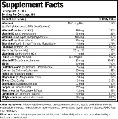 Bronson ONE Daily Women 50+ Complete Multivitamin Multimineral, 180 Tablets | Once-Daily, Targeted Nutrition For Active Women Over 50, Non-GMO, Gluten-Free, Soy-Free