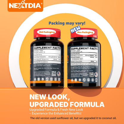 Vitamin D3 20,000 IU + K2 Vitamin (MK4 & MK7) 200mcg + Calcium Citrate, Optimal Vitamin D3 K2 Softgel - Strong Bone & Muscle, Calcium Absorption, Helping Vitamin D Deficiencies, Easy to Swallow, 2Pack