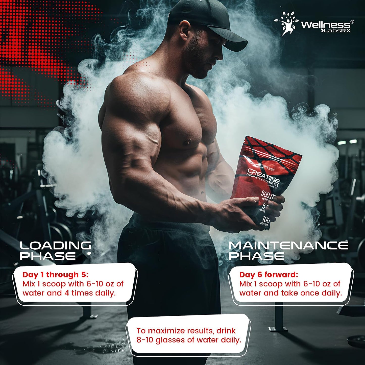 WELLNESS LABSRX Creatine Monohydrate Powder 500g – 100 Servings Micronized Creatine Powder Supplement, Unflavored Creatine for Women and Men, Supports Muscle Strength, Energy, Endurance and Workout