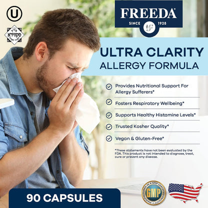 FREEDA Natural Allergy Capsules with Quercetin Bromelain & Nettle Leaf 90ct | Supports Seasonal Wellness & Respiratory Health – Botanical Quercetin Blend – Non-Drowsy Formula, Vegan & Made in USA