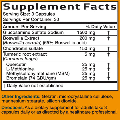 Bronson Glucosamine Chondroitin Turmeric & MSM Joint Support, 60 Capsules | Standardized Boswellia, Shellfish-Free Glucosamine, Mobility & Comfort Support, Non-GMO, Gluten-Free & Soy-Free