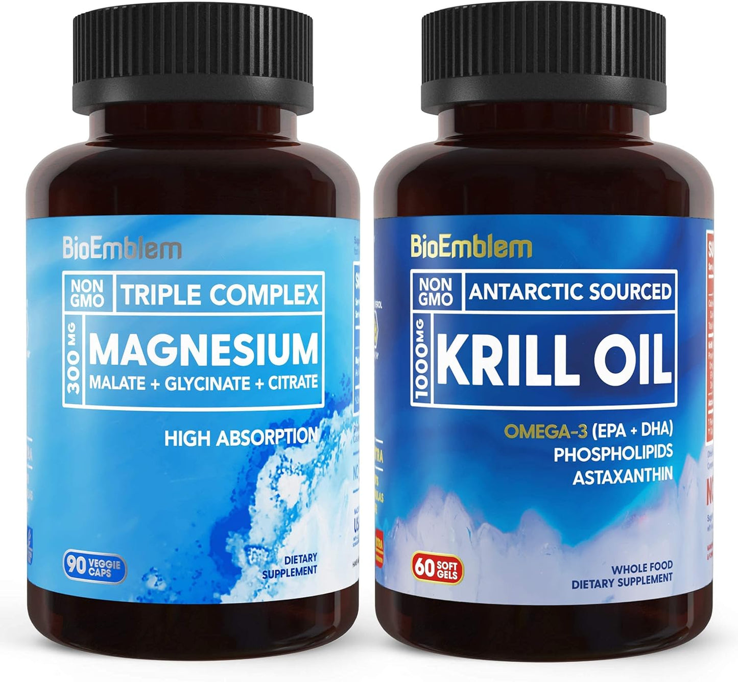 BioEmblem Triple Magnesium Complex and Antarctic Krill Oil, Supports Sleep and Brain Health, Heart and Joint Health, Promotes Cardiovascular Health, and Supports Relaxation
