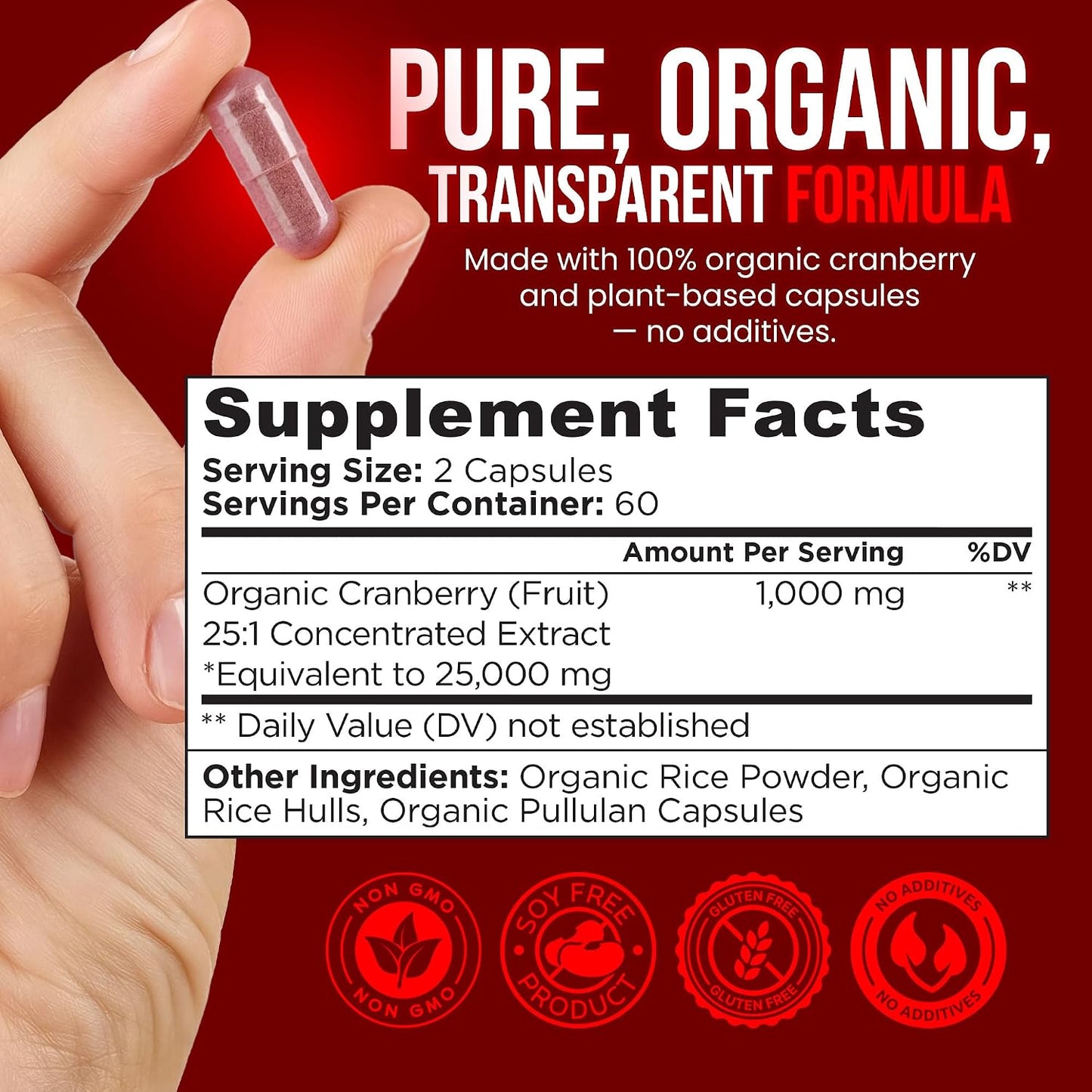 OmniBiotics USDA Organic Cranberry Pills for Women - High Potency 25,000 mg Supplement with 25:1 Fruit Extract - Daily Urinary Tract Support - 120 Vegan Capsules
