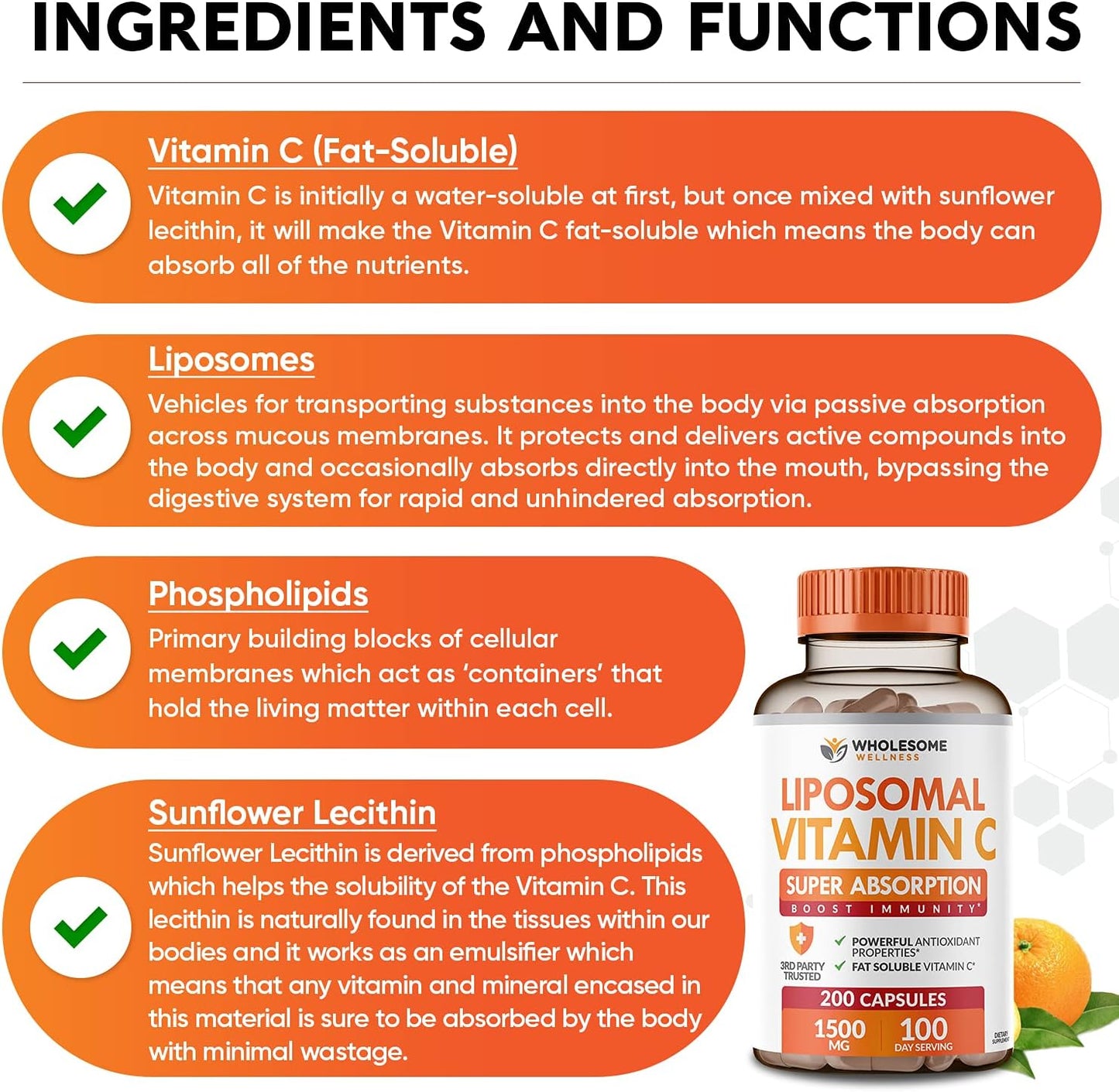 Wholesome Wellness Liposomal Vitamin C Capsules (200 Pills 1500mg Buffered) High Absorption + Food Multivitamin for Men - Natural Multi Vitamins, Minerals, Organic Extracts Bundle