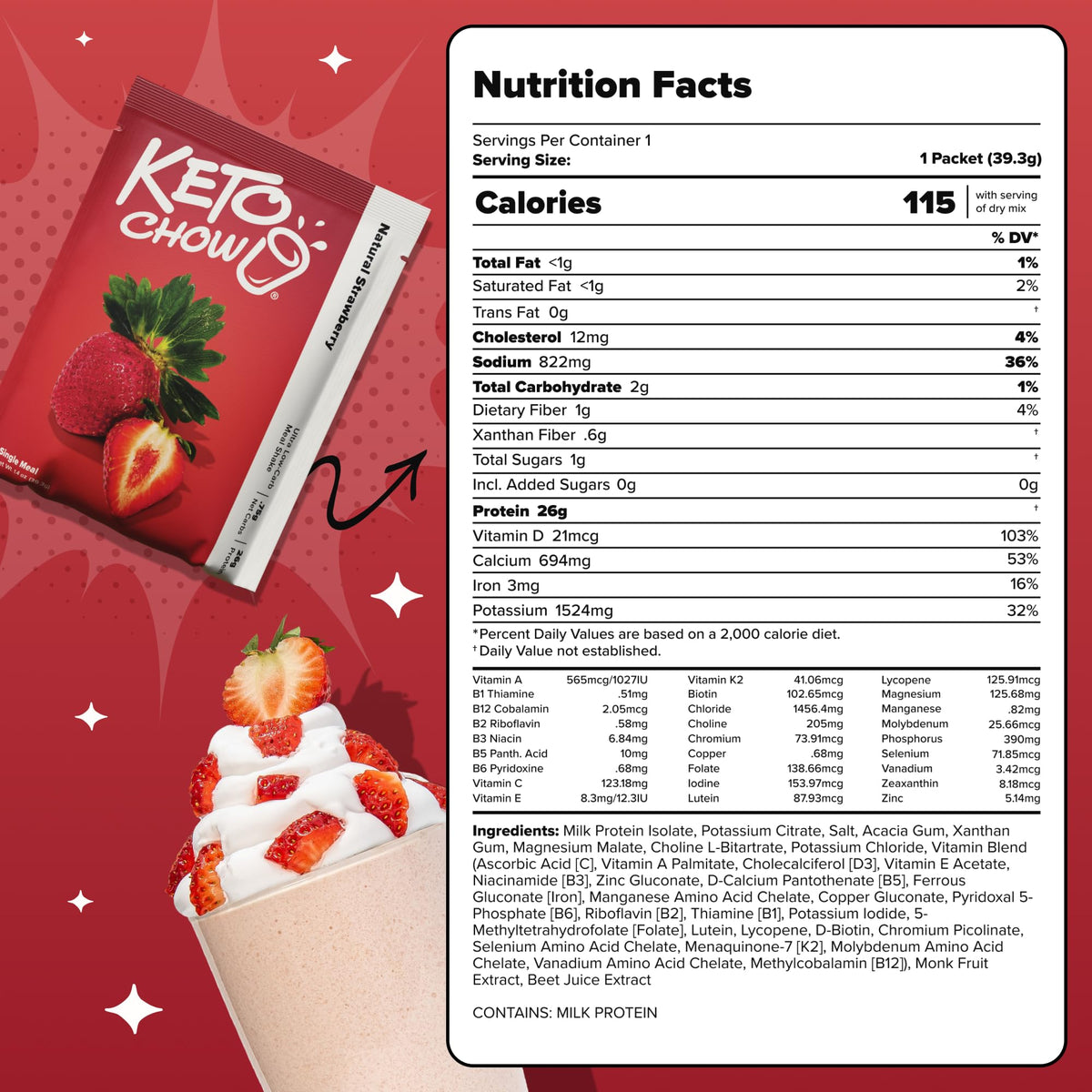 Keto Chow Chocolate Peanut Butter Meal Replacement Shake Powder, 1 Meal