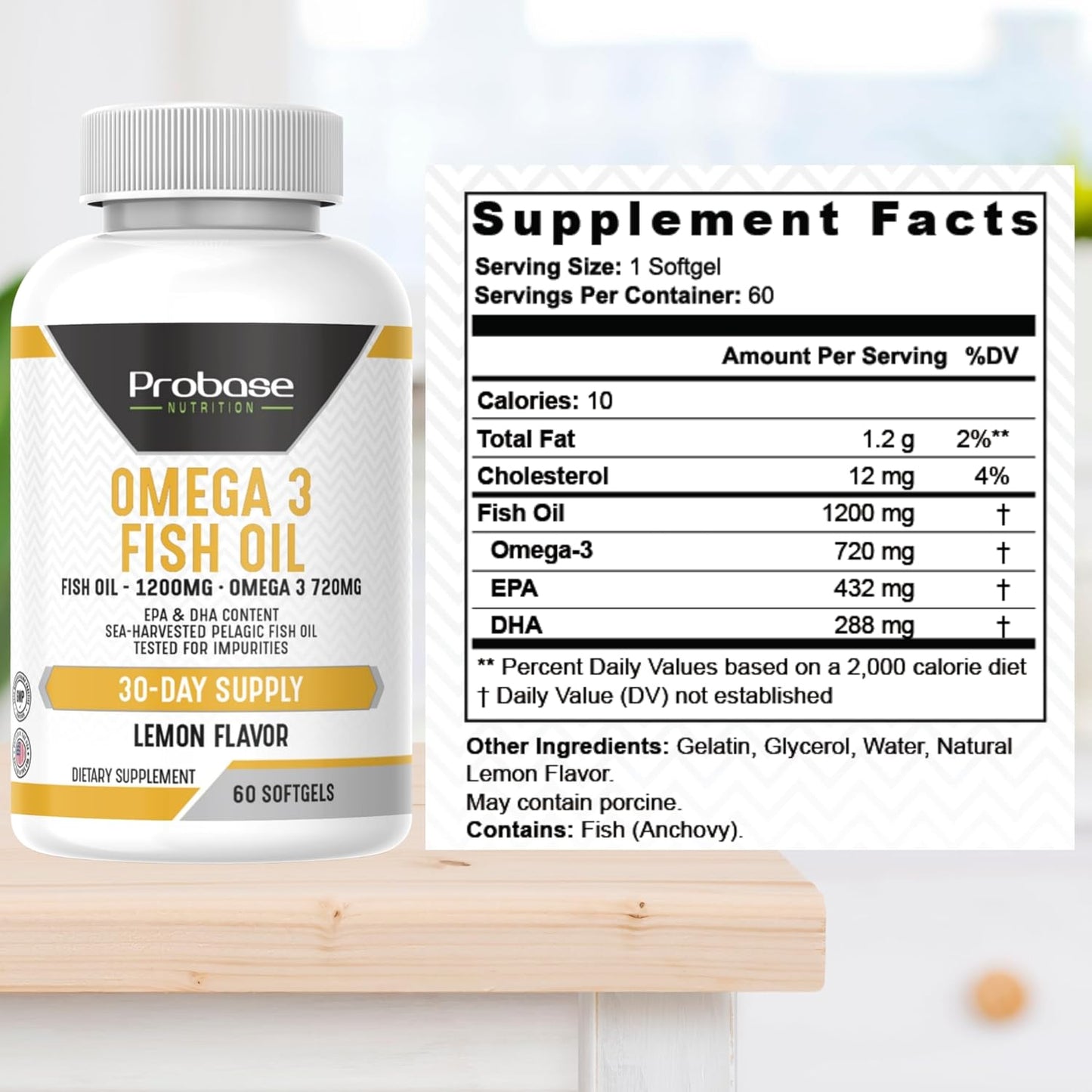 Probase Nutrition Omega 3 Fish Oil 30 Softgels 30-Day Supply