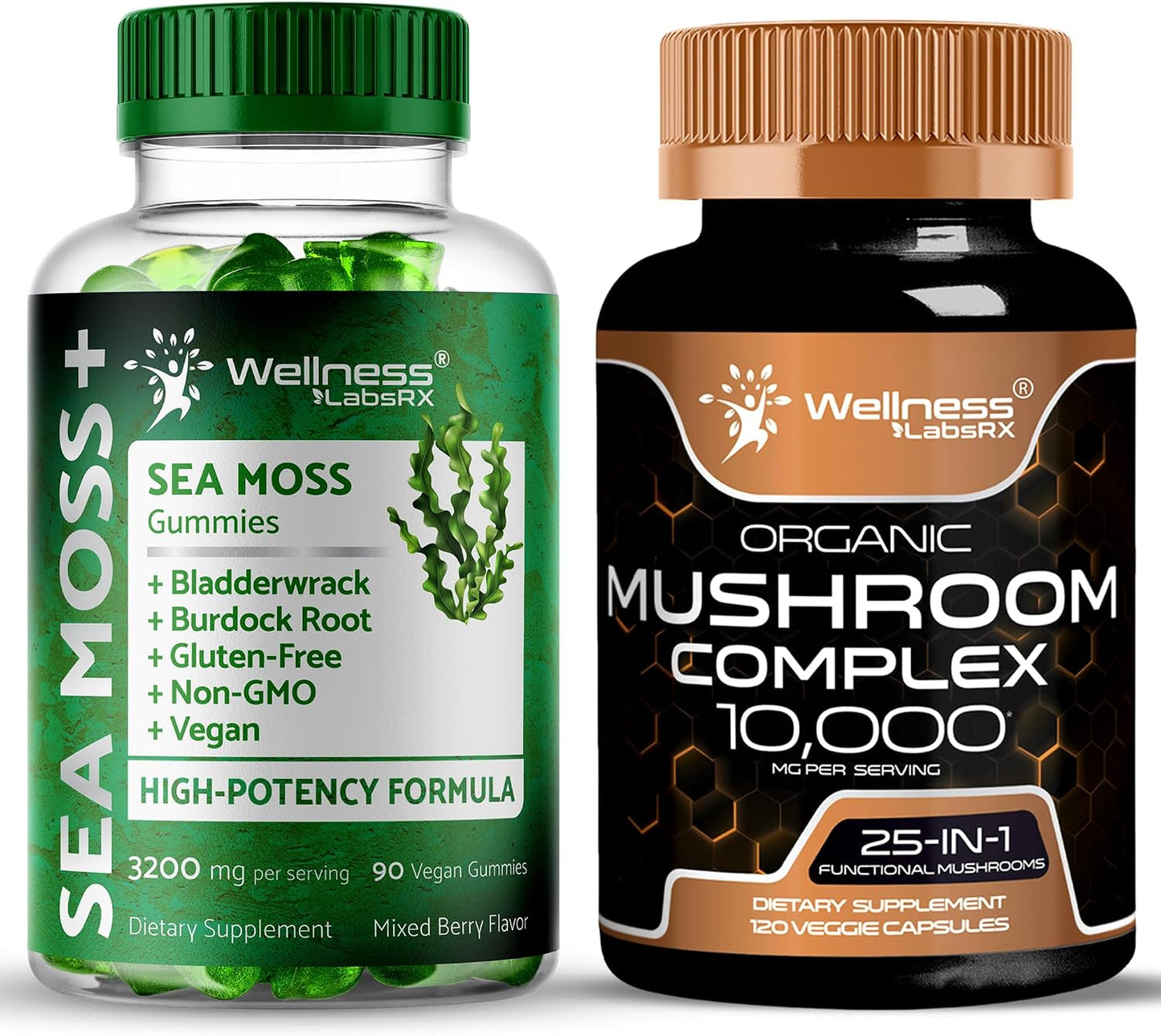 WELLNESS LABSRX Mushroom Supplement Capsules - Sea Moss Gummies | Bundle