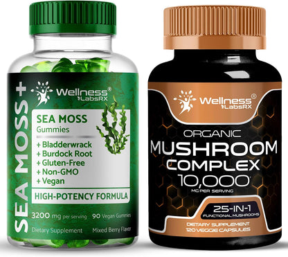 WELLNESS LABSRX Mushroom Supplement Capsules - Sea Moss Gummies | Bundle