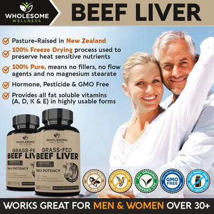 Grass Fed Desiccated Beef Liver Capsules (180 Pills, 750mg Each) + Whole Food Multivitamin for Men - Natural Multi Vitamins, Minerals, Organic Extracts Bundle