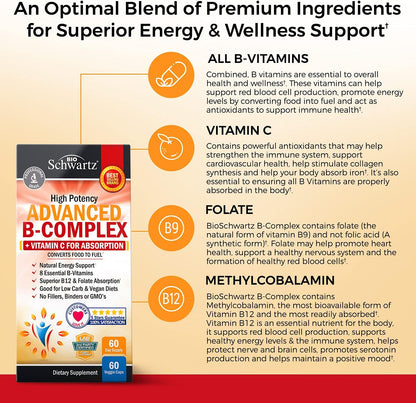 Vitamin B Complex with Vitamin C for Maximum Absorption, 60 Capsules