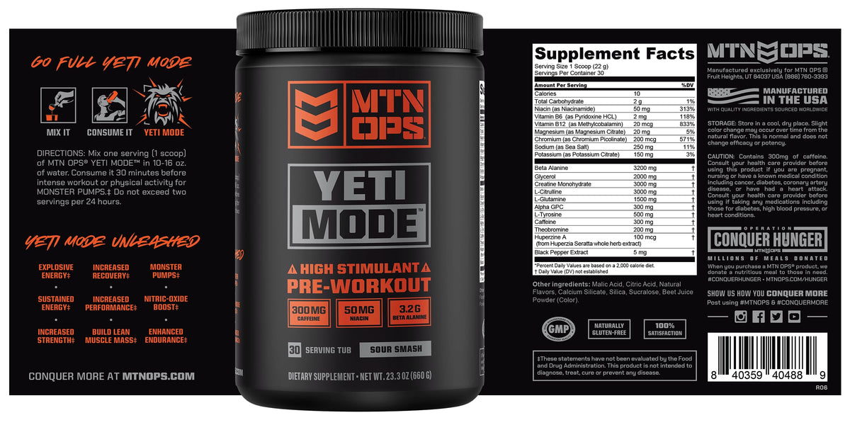 MTN OPS Yeti Mode High Stim Pre-Workout with Creatine, Pink Lemonade